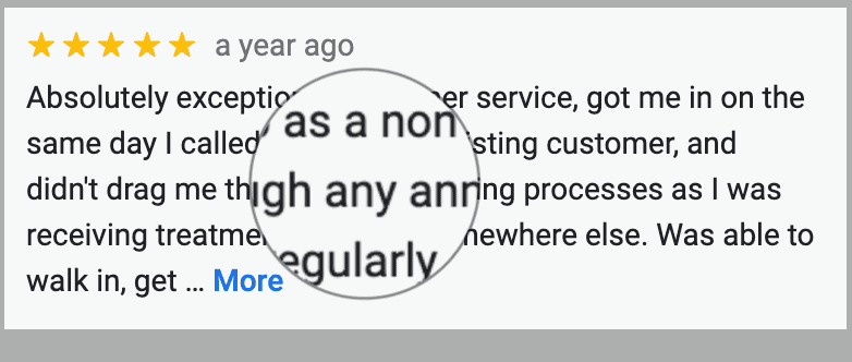 Google review for chiropractor