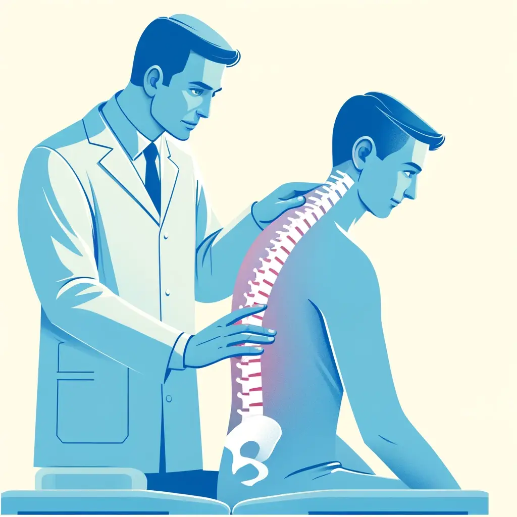 An informative illustration showing a chiropractor examining a patient's spine with a focus on gentle manipulation techniques. The chiropractor's expression is professional and caring, and the patient appears relaxed. The image should emphasize the precision and care taken in chiropractic adjustments without suggesting any harm or discomfort to the patient.