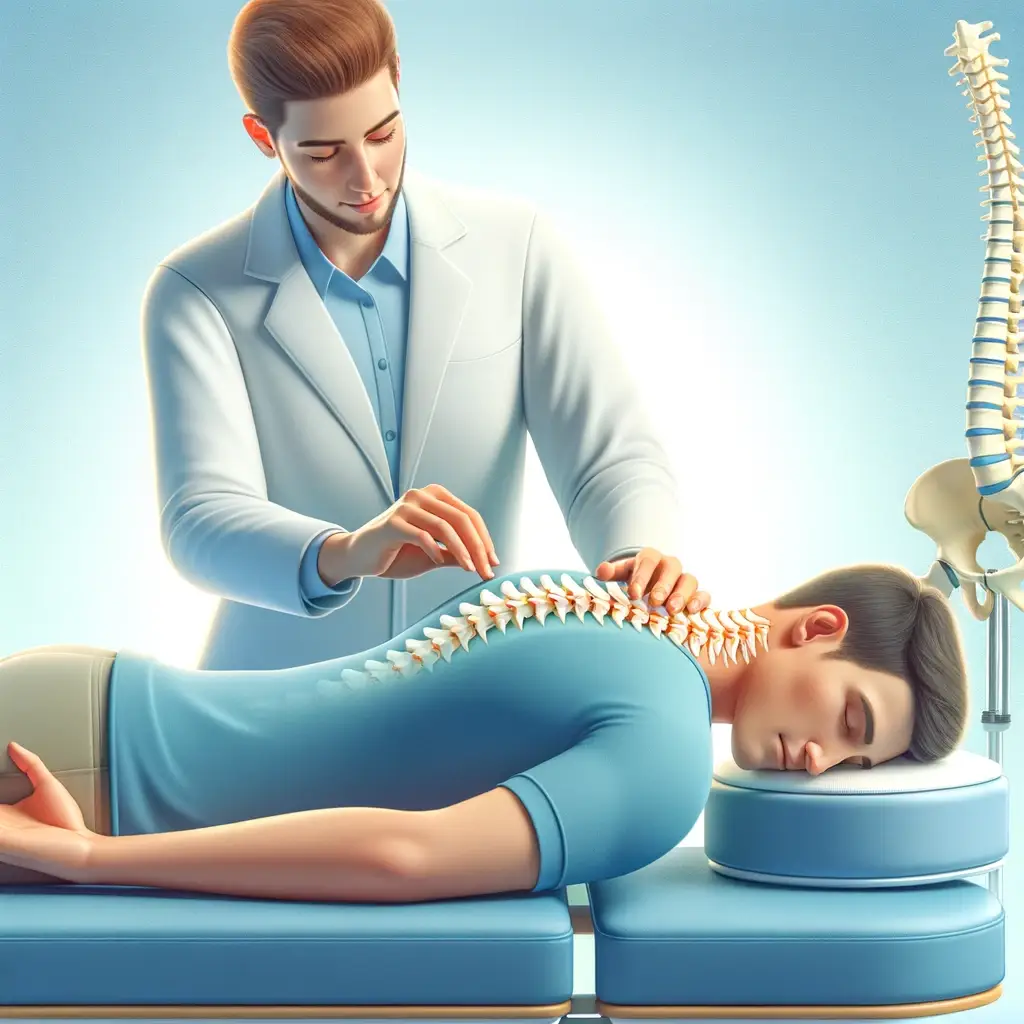 a chiropractor palpating a patients spine whilst they are lying prone