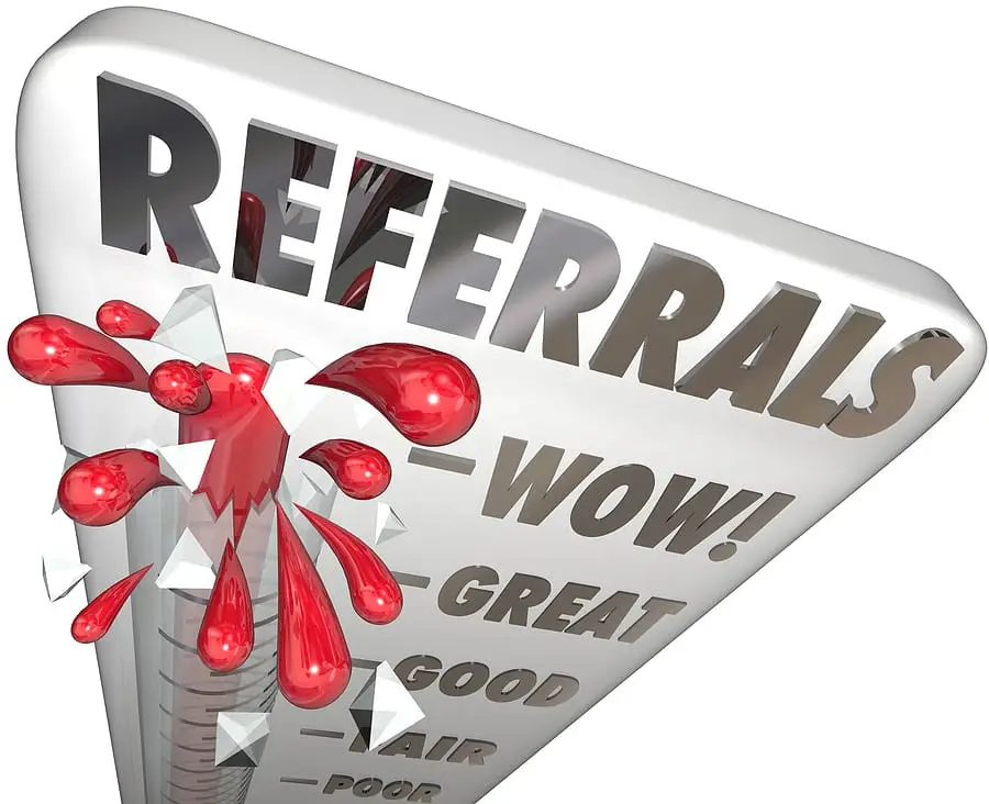 the word referrals on top of a thermometer with the words wow great good fair and poor on the thermometer scale.jpg