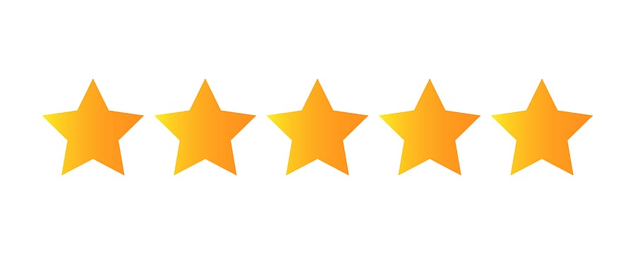 5 gold stars in a horizontal line